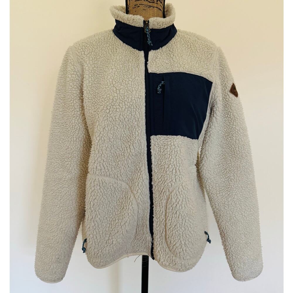 Burton Womens Cream & Navy Sherpa Fleece Dryride Jacket Sz Medium